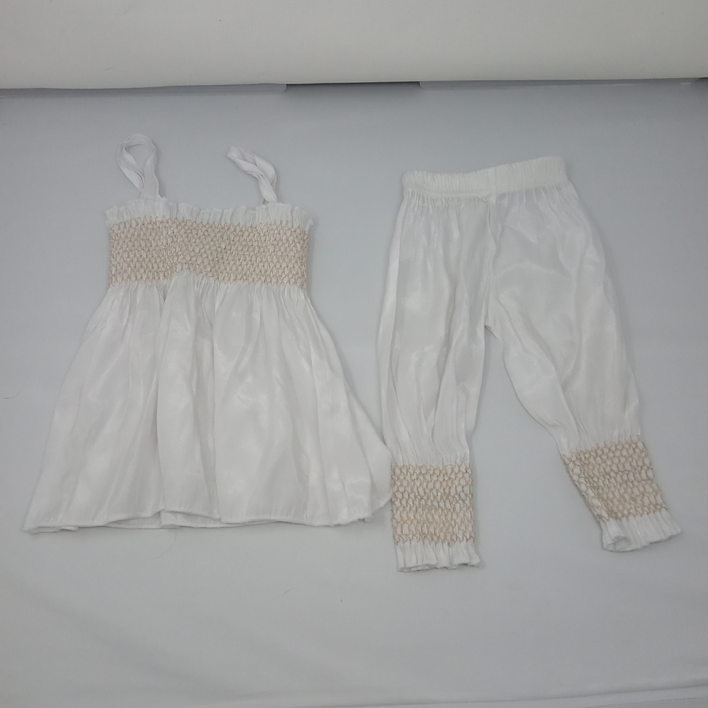 Elegant White Top and Pants Set with Smocked Details
